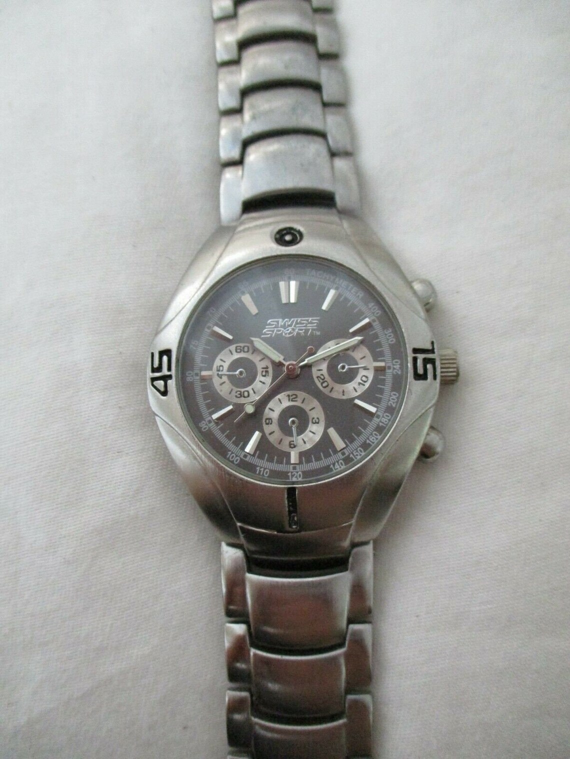 Swiss Sports Watch Stainless Steel Silver Toned Round Face Etsy