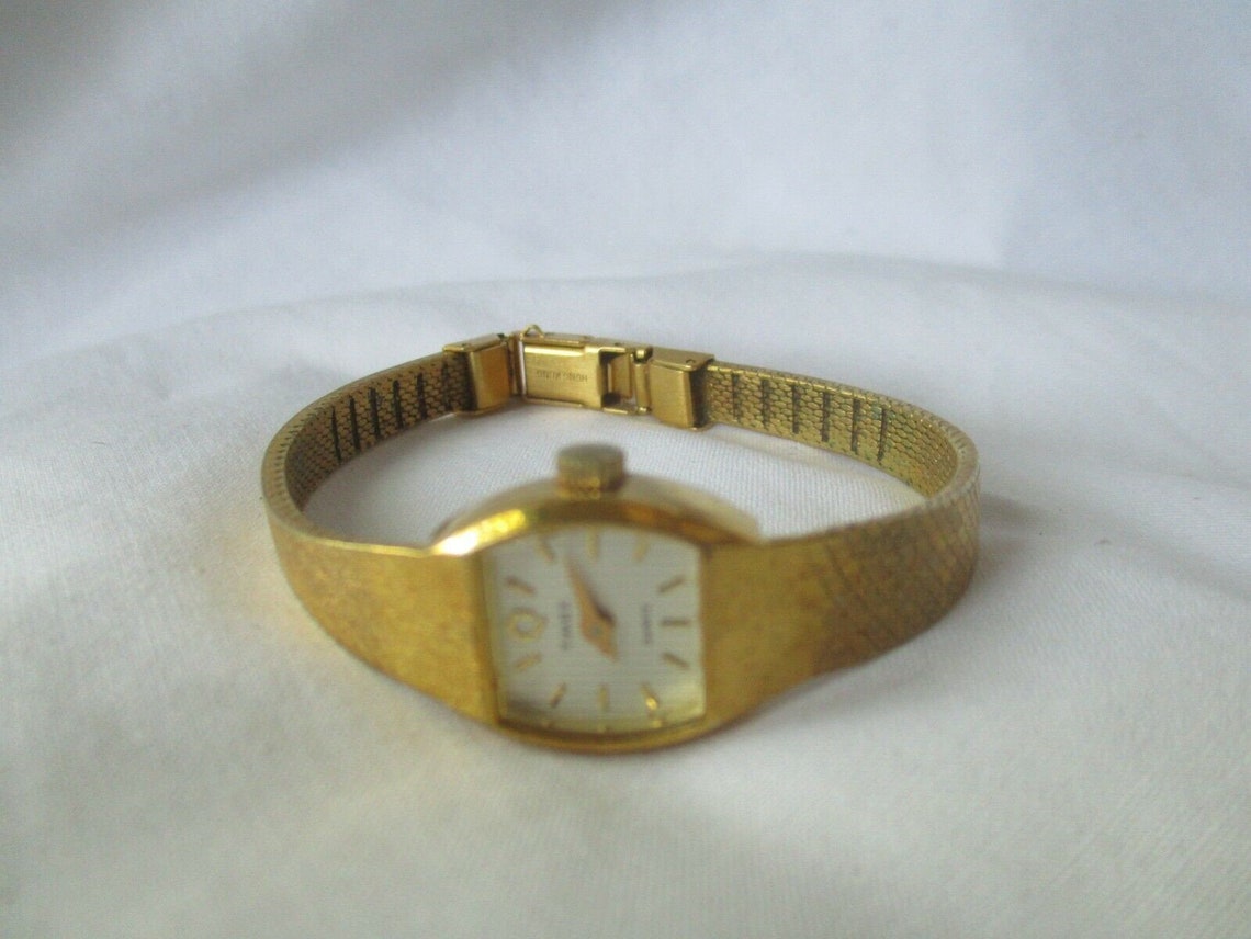 Timex Watch Gold Toned Elegant Square Shaped Silver Toned Face Etsy