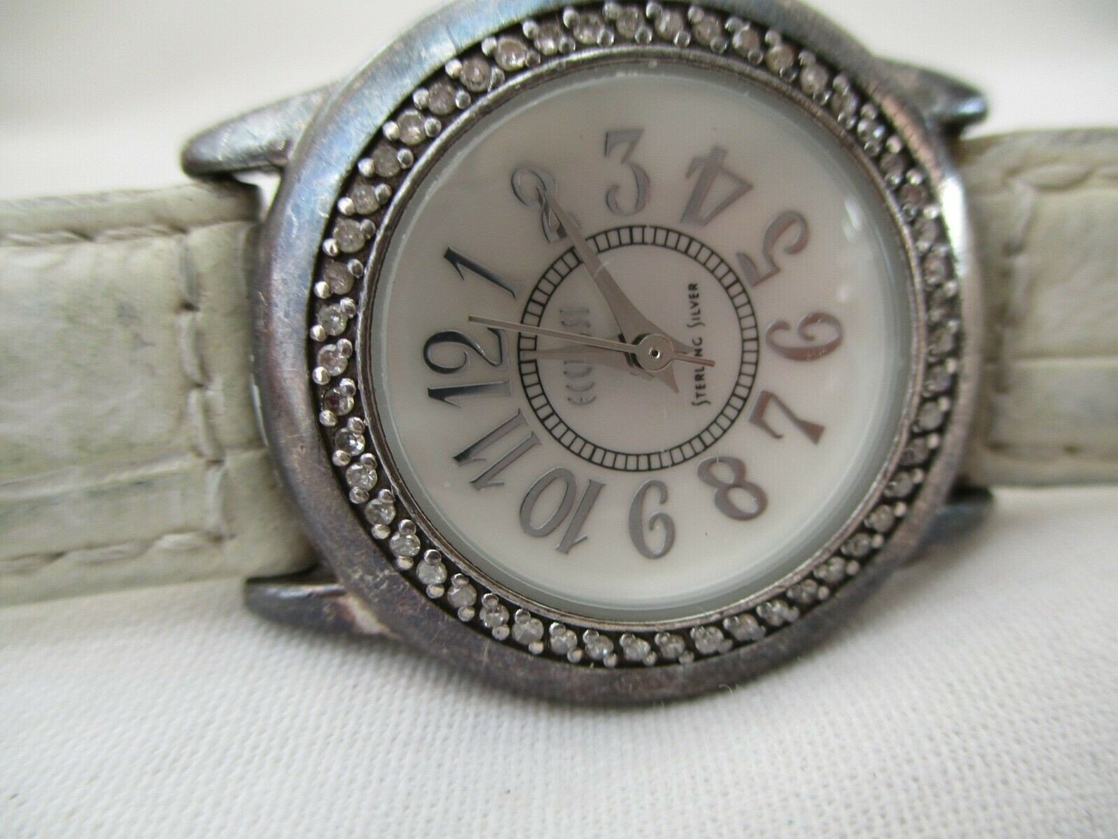 Ecclissi Watch Silver Toned White Leather Buckle Band Mother Etsy