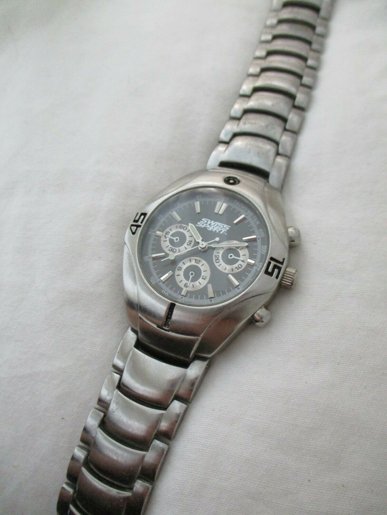 Swiss Sports Watch Stainless Steel Silver Toned Round Face Etsy