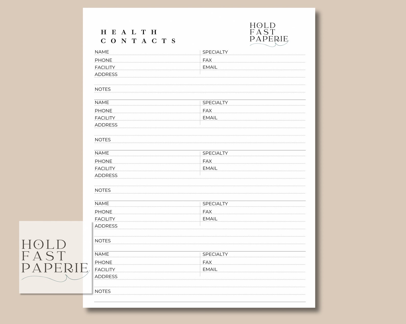 Health Contacts Printable, Medical Contact List, Digital Print ...