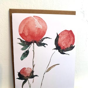 Tarjetas florales de acuarela / Papelería caprichosa / Juego de 4 / Impresiones en acuarela / Tarjetas en blanco pintadas a mano con sobres / Tarjetas de felicitación