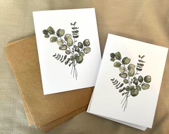 Handmade Watercolor Botanical Greeting Cards | Set of 4 Blank Notecards