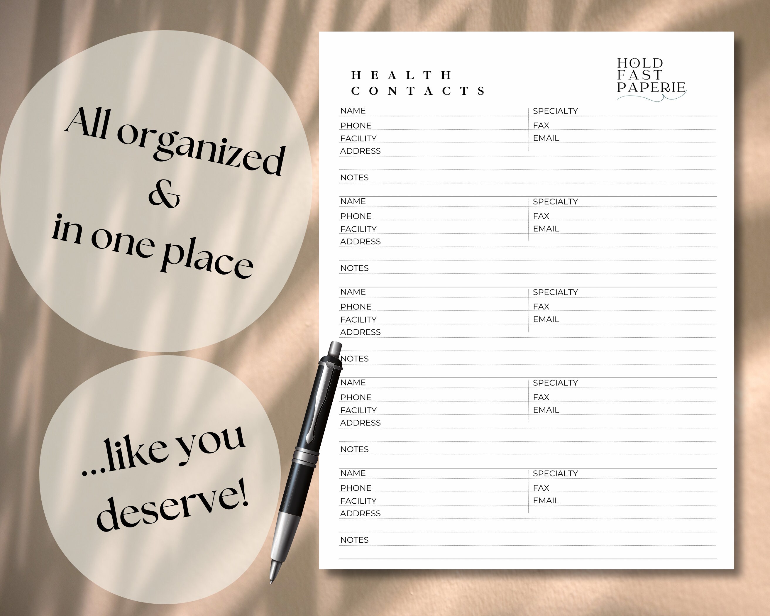 Health Contacts Printable, Medical Contact List, Digital Print ...