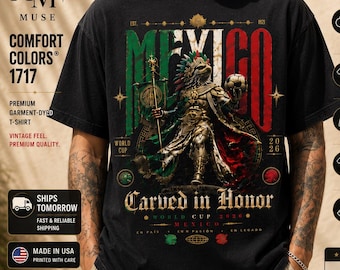 Camiseta vintage del Guerrero Azteca del Mundial de México 2026, camiseta para aficionados al fútbol mexicano, camiseta retro de fútbol con tarjeta de honor.