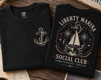 Camiseta Liberty Marina Social Club, camiseta con ancla náutica, camiseta de navegación costera, camiseta Comfort Colors 1717 Boat Day