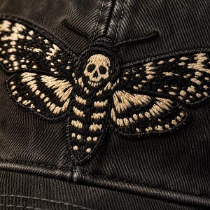 Death's Head Moth Embroidered Vintage Cap | Gothic Hat, Skull Moth Cap, Dark Aesthetic Hat, Halloween Cap, Occult Gift image 6