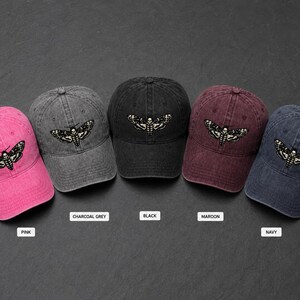 Death's Head Moth Embroidered Vintage Cap | Gothic Hat, Skull Moth Cap, Dark Aesthetic Hat, Halloween Cap, Occult Gift image 5