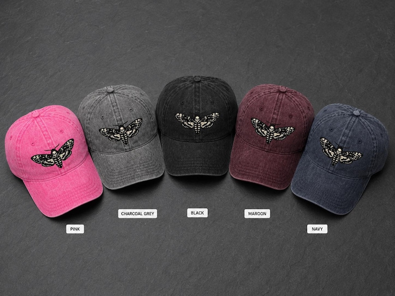 Death's Head Moth Embroidered Vintage Cap | Gothic Hat, Skull Moth Cap, Dark Aesthetic Hat, Halloween Cap, Occult Gift image 5
