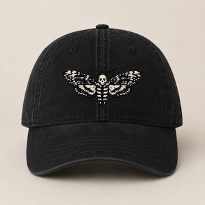 Death's Head Moth Embroidered Vintage Cap | Gothic Hat, Skull Moth Cap, Dark Aesthetic Hat, Halloween Cap, Occult Gift Black