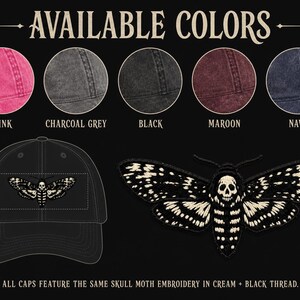 Death's Head Moth Embroidered Vintage Cap | Gothic Hat, Skull Moth Cap, Dark Aesthetic Hat, Halloween Cap, Occult Gift image 7