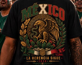 Camiseta con el escudo del águila mexicana "La Herencia Sigue" / Camiseta con el emblema mexicano