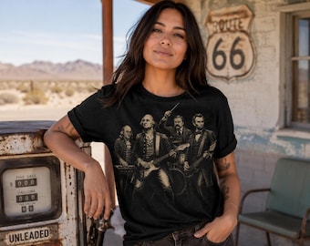 Camiseta de rock de los Padres Fundadores, camiseta vintage de George Washington con guitarra, camiseta gráfica retro americana, regalo divertido para amantes de la música.