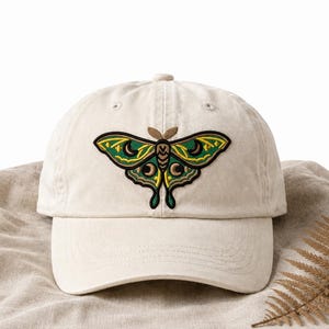 Luna Moth Embroidered Cap | Cottagecore Hat, Dark Academia Gift, Nature Lover Baseball Cap, Witch Aesthetic, Goblincore Hat