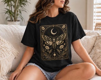 Moth and Crescent Moon Shirt | Death Moth T-Shirt | Gothic Moth Tee | Skull Moth Graphic Shirt | Crescent Moon Tee | Dark Cottagecore Gift