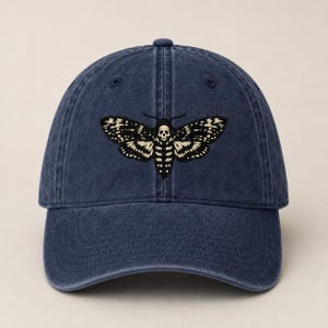 Death's Head Moth Embroidered Vintage Cap | Gothic Hat, Skull Moth Cap, Dark Aesthetic Hat, Halloween Cap, Occult Gift Navy