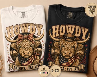 Shirt Schotse Hooglander | Hallo Amerika | Western 4 juli | Cowboy patriottisch | Comfortkleuren | Cadeau voor plattelandsmeisjes