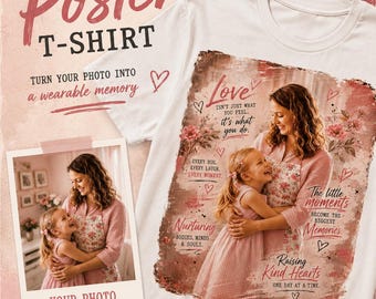 Camiseta con póster fotográfico personalizado, camiseta con imagen personalizada, colores cómodos / Camiseta de regalo con collage de fotos único / Tu historia, tu diseño