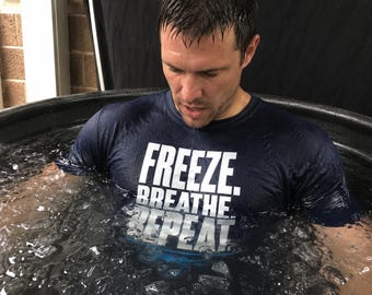 Cold Plunge Shirt, Freeze Breathe Repeat Tee, Ice Bath Gift for Him, Cold Therapy Recovery Shirt, Garment Dyed Cold Exposure Plunge Crew Tee