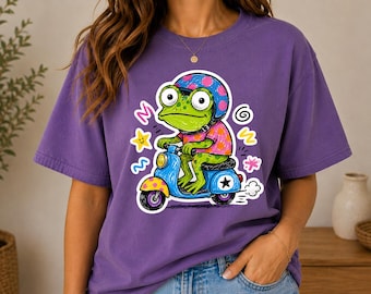 Camiseta de rana caprichosa / Camiseta divertida de rana en patinete / Regalo de rana estilo cottagecore / Camiseta original para amantes de los animales / Camiseta de sapo adorable