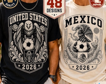 Camiseta con el escudo del Mundial de Fútbol 2026 / Camiseta vintage para aficionados al fútbol (48 diseños) / Regalo retro para aficionados al fútbol / Elige tu país