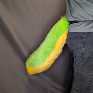 Lime Green and Yellow Wolf Fursuit Tail, Faux Fur Tail, Medium Fursuit Tail