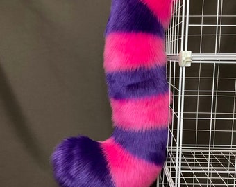 Pink And Purple Cat Fursuit Tail, Faux Fur Tail, Large Fursuit Tail, Cheshire Cat Tail