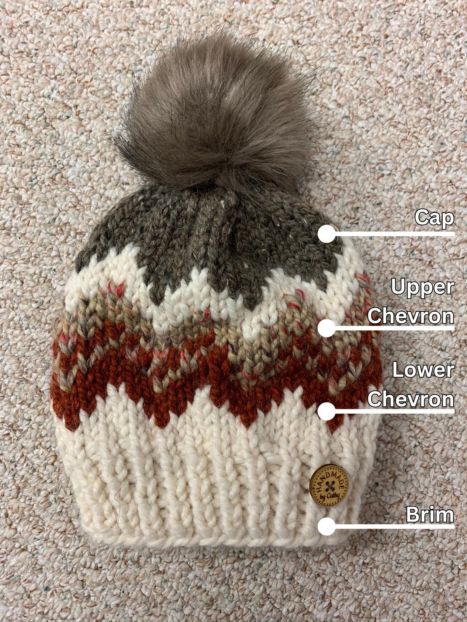 Chevron Herringbone Pom Beanie with Faux Fur Pom Fully Lined Women main image 4
