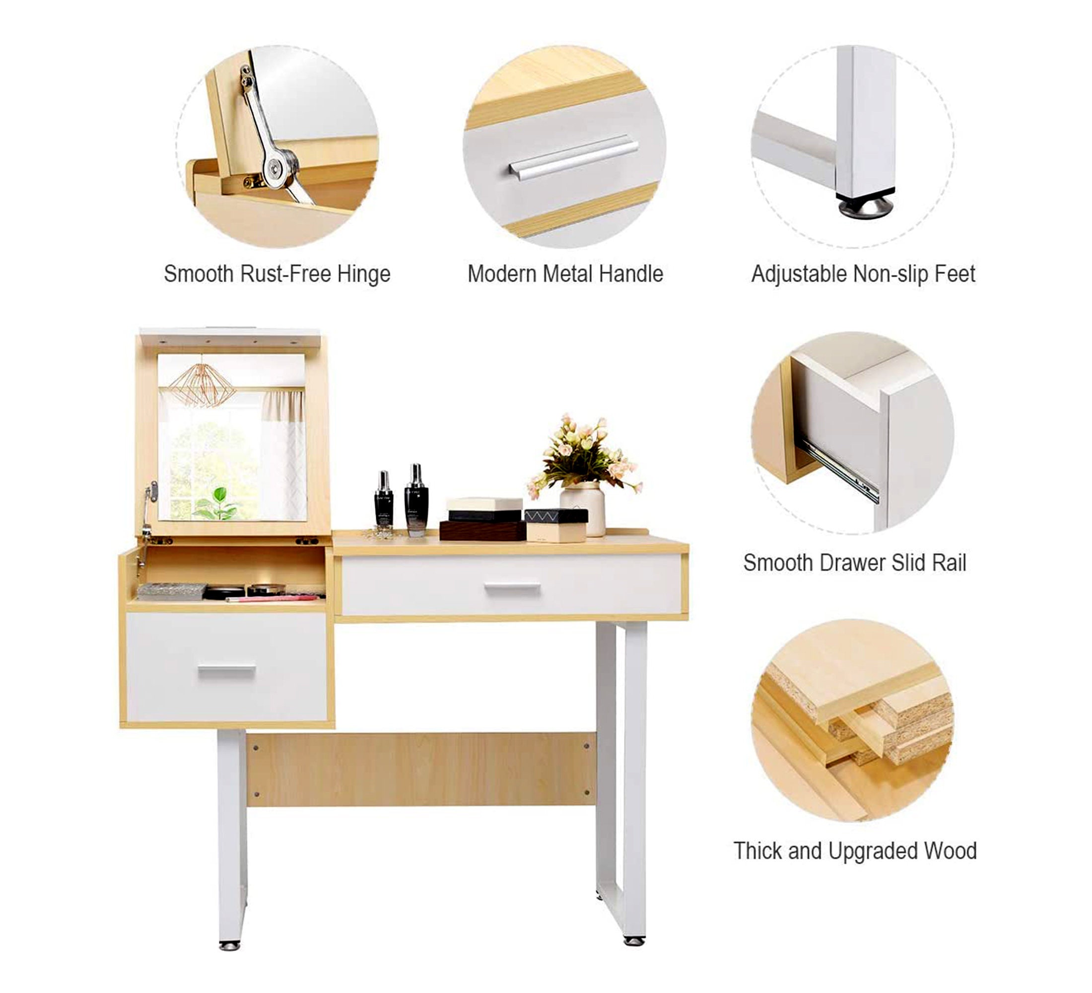 Wood Makeup Table with Large Drawers and Flip Top Mirror Etsy