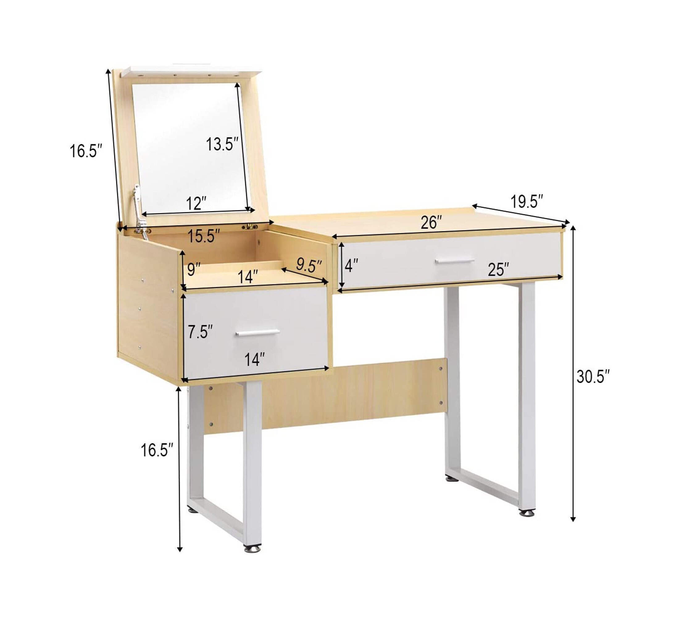 Wood Makeup Table with Large Drawers and Flip Top Mirror Etsy