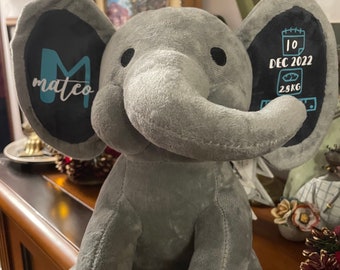 Medidas del bebé peluche de elefante de peluche / recuerdo de nacimiento del bebé