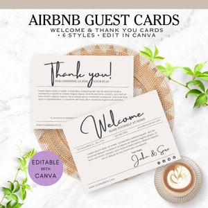 Pacote de cartões de boas-vindas e agradecimento do Airbnb, cartão de anfitrião do Airbnb, modelo de cartão de boas-vindas do Airbnb, cartão de agradecimento do anfitrião do Airbnb, cartões de hóspedes do Airbnb