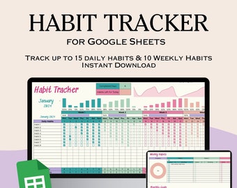Habit Tracker Spreadsheet, Google Sheets Habit Tracker, Habit Tracker Google Sheets, Goal Tracker, Habit Spreadsheet Template, Daily Habit