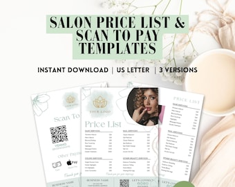 Editable Beauty Salon Price List Template, Canva Price Menu, Hair Salon, Nail Salon, Beauty Spa Pricing, Price List Salon Hair Flyer QR Code