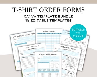 Simple TShirt Order Form Bundle, Apparel Order Form, Editable Tee Shirt Order Forms, Order Form for Embroidery, Shirt Design Placement