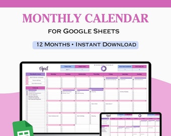 Kalendarz miesięczny Google Sheets, Miesięczny kalendarz wydarzeń Google Sheets, Inteligentny szablon kalendarza Google Sheets, Miesięczny arkusz kalkulacyjny planera,