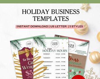 Holiday Store Hours Template, Business Template Holiday Bundle, Store Holiday Hours Template, Canva Business Templates
