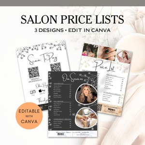 Beauty Salon Price List Template, Nail Salon Price List Bundle, Makeup Artist Menu, Beauty Spa Pricing, Salon price list template bundle