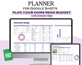Home Renovation Planner Google Sheets, Home Renovation Spreadsheet, Kitchen Remodel Planner, Home Renovation Planner Budget Template