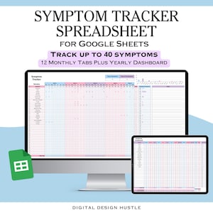 Symptom Tracker Google Sheets, Chronic Symptom Tracker, Symptom Journal, Chronic Illness Tracker, Medical Diary, Monthly Symptom Tracker