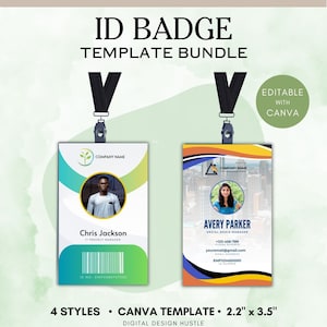 Modèle de badge d'identification Canva Badge d'identification d'employé Badge modifiable, modèle de badge d'identification d'enseignant, modèle de carte d'identité d'étudiant, modèle de badge photo