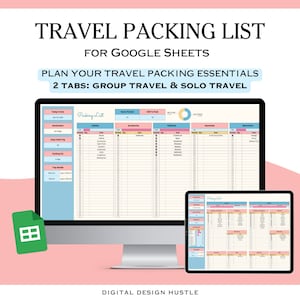 Daily Travel Itinerary Google Sheets, Packing List Template Google Sheets,Travel Planner Google Sheets,Family Vacation Planner Google Sheets