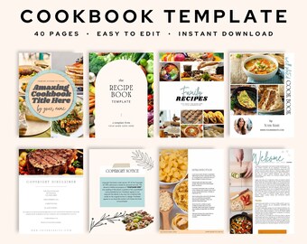 Plantilla de libro de recetas, plantilla de libro de cocina Canva, plantilla de receta editable, plantilla de libro electrónico, libro de cocina digital Canva, libro de recetas digital Canva