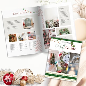 Mall för julklappsguide, mall för julkatalog, mall för högtidspresentguide Canva, mall för presentguide Canva, mall för LTK