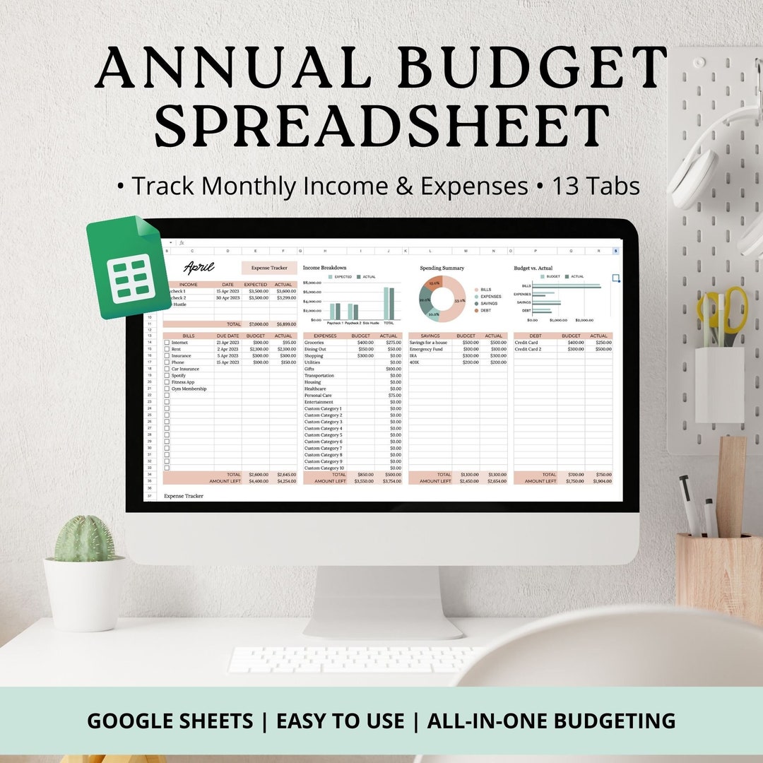 Annual Budget Spreadsheet, Annual Budget Planner Spreadsheet, Annual ...