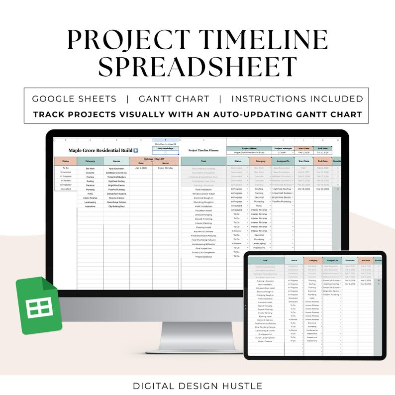 Spreadsheet Matrix Timeline Project Timeline Spreadsheet, Gantt Chart Google Sheets Template ...