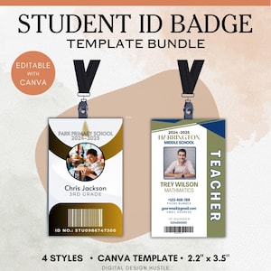 Plantilla de tarjeta de identificación de estudiante, plantilla de credencial de identificación de Canva, credencial de identificación de empleado editable, plantilla de credencial de identificación de maestro, plantilla de credencial de identificación personalizada con foto
