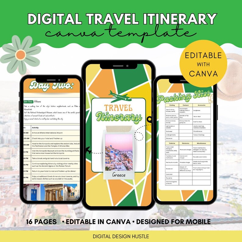 Mobile Travel Itinerary Template, Travel Guide, Travel Itinerary Canva ...