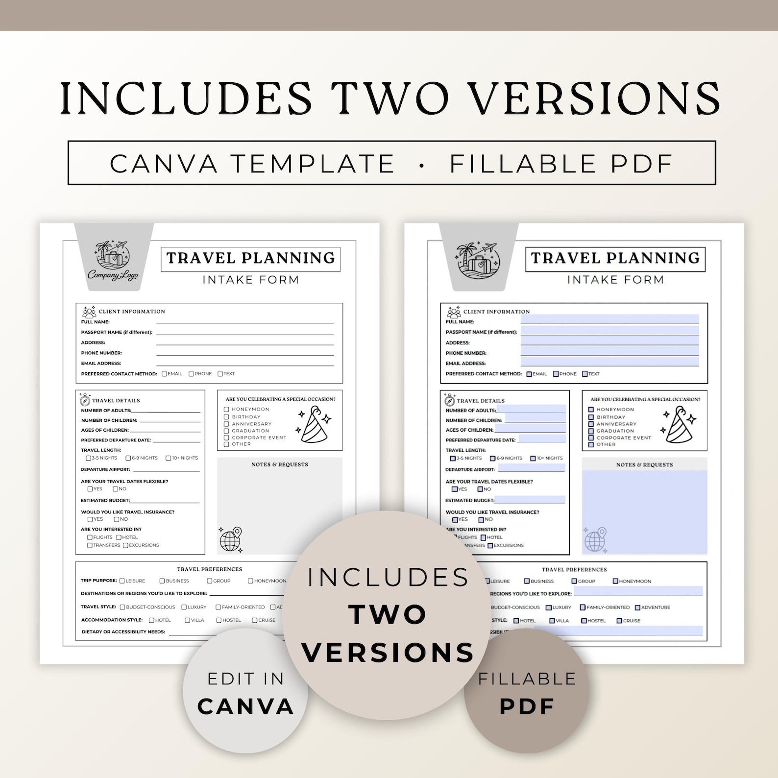 Travel Client Intake Form Travel Agent Client Intake Form Bundle, Cruise Travel Quote Forms ...