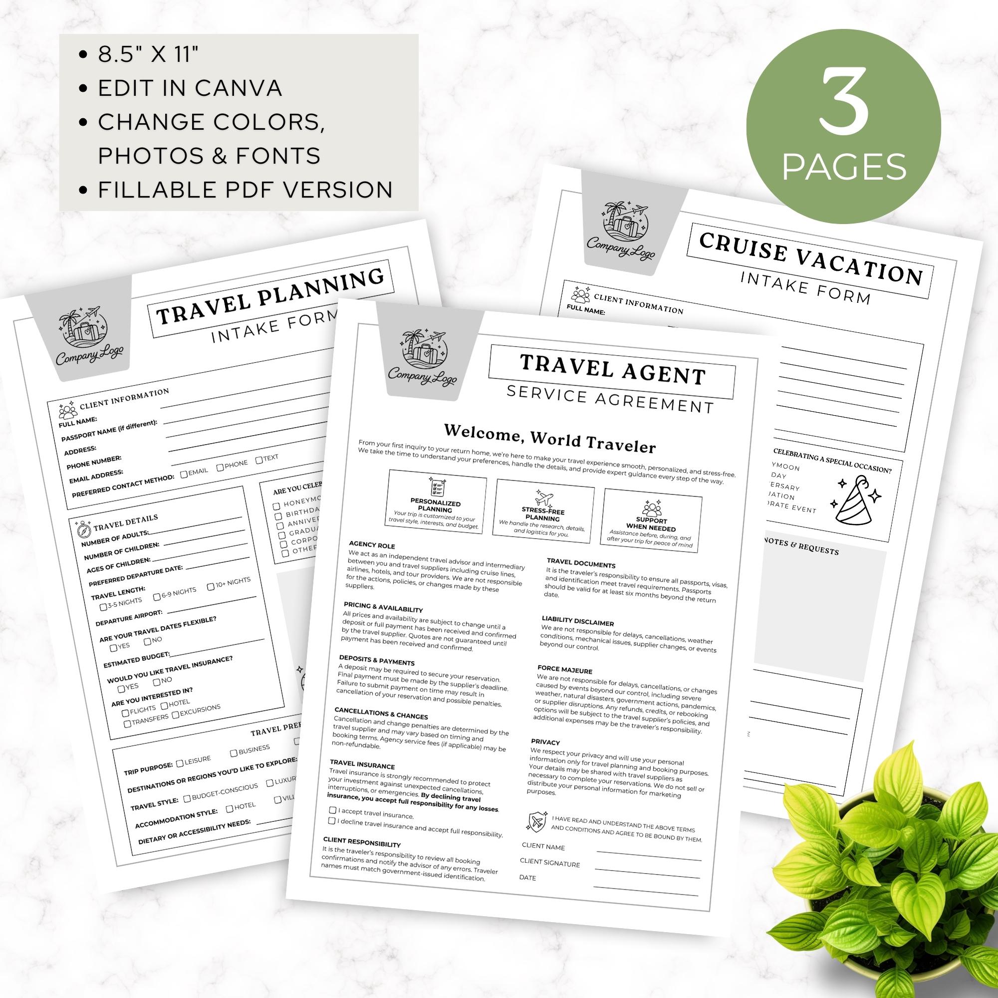 Travel Agency Client Intake Form Example.pdf Travel Agent Client Intake Form Bundle, Cruise Travel Quote Forms ...